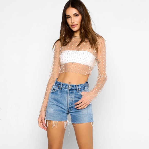 Beach Bunny “look and glisten” beaded mesh crop top - Picture 2 of 4